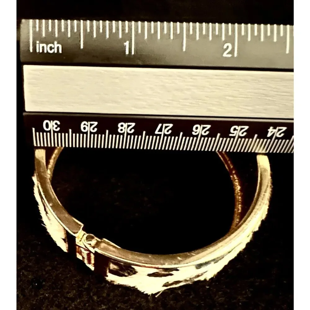 Plunder Gold Tone Leopard Print Hinged Bangle Cuff Bracelet